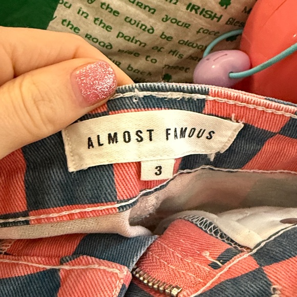 Almost Famous Checkered Pink and Blue Women Shorts - Picture 5 of 8